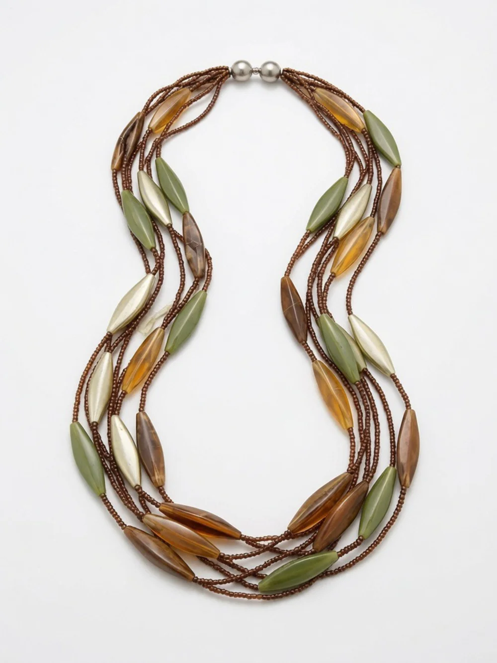 Vintage Multi-Strand Bead Statement Necklace – Earth Tone Long Layered Necklace